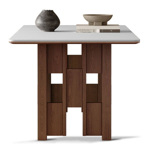 Solid Wood <b>Dining</b> <b>Table</b> Mid-Century Style Nordic Wabi-Sabi Style Quartzite <b>Top</b> Walnut Color Rectangle 6-Seater for Small - Product Image 5