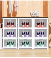 YOUALL Boîte de rangement à chaussures pliable et empilable en PP brillant, carrée, 3 couches, multifonctionnelle, gain de place, pour salle de bain et salon
