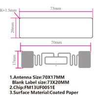 Étiquette RFID UHF 860-960 MHz passive imprimable, prête à être expédiée, taille 73x20mm, longue portée, autocollant RFID
