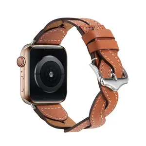 Leyi dokuma örgülü saatler Band bileklik yedek bilezikler hakiki deri saat kayışı için apple iwatch 5 6 7 serisi