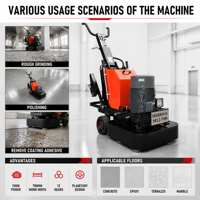 Machine à meuler les sols en béton Merrock 15KW, moteur 380V, 480kg, semi-automatique, largeur de travail 700*700mm, garantie 1 an