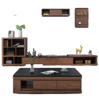 Meuble TV et Table Basse Rétractable en Pierre Frittée Style Nordique Minimaliste pour Salon