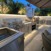 Cuisine extérieure modulaire résistante aux intempéries en acier inoxydable 304 avec évier pour cour, barbecue durable et robuste, cuisine de jardin