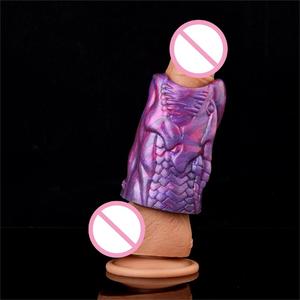 Funda para Pene de Silicona Suave Reutilizable, Diseño de Perro Alienígena, Funda Realista para Pene, Extensión para Agrandar el Pene para Hombres, Precio al por Mayor - Product Image 5