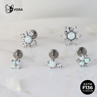 Labret en Titane G23 ASTM F136 sans filetage, avec Opale Synthétique et Grappe de Zircons Cubiques, pour Enfants, Bijou de Corps Tendance