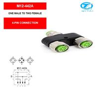 Connecteur M12-M04 2xF04A M12 de type Y, 4 broches mâle vers deux femelles, en cuivre plaqué or, adaptateur répartiteur de capteur IP67 60V 4A pour PCB industriel