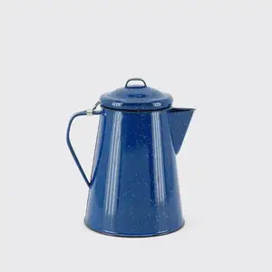 Bule de café com filtro percolador de metal esmaltado clássico para chá e água com logotipo de impressão em cores azul por atacado