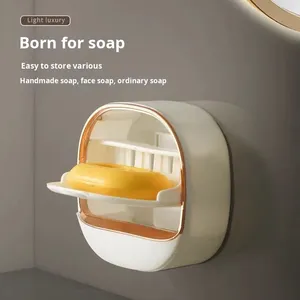 Support mural de luxe moderne en plastique haut de gamme pour savon avec égouttoir, installation sans perçage - Product Image 3
