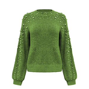 Suéter de Punto Personalizado para Mujer, Primavera-Otoño, Moda, Holgado, Cuello Redondo con Cuentas, Manga Larga, <span class=keywords><strong>Gris</strong></span> - Product Image 2