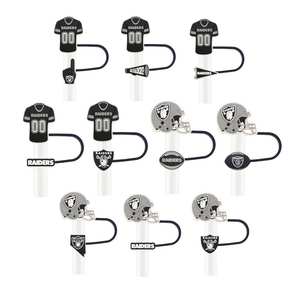 Paille à boire réutilisable en silicone de 10 mm, série Football, écologique, anti-fuite, pour équipe de rugby NFL <span class=keywords><strong>Las</strong></span> <span class=keywords><strong>Vegas</strong></span> Raiders, vente chaude - Product Image 2