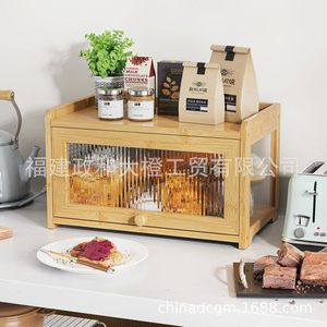 Big Orange Bamboo <b>Acrylic</b> Bread Box With Glass Door Kitchen <b>Storage</b> Cabinet For Bread And Seasonings - Product Image 2