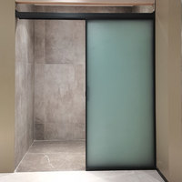 Portes coulissantes en verre encastrées en alliage d'aluminium noir, style moderne, pour bureau, chambre, cuisine, avec garantie de 3 ans