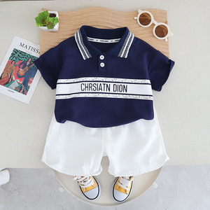 Conjunto informal de dos piezas de verano para niños de 1 a 3 años Ropa de solapa de manga corta para uso diario - Product Image 3
