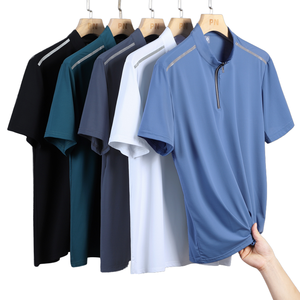 เสื้อยืดกีฬาแขนสั้นผู้ชายแบบซิปครึ่งตัว แห้งเร็ว สีพื้น สำหรับออกกำลังกายฤดูร้อน ทรงปกติ ผลิตจากโพลีเอสเตอร์ - Product Image 1