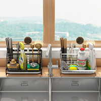 Coovens Double Égouttoir de Cuisine Moderne en Acier Inoxydable, Gain de Place, pour Éponge, Torchons et Couverts