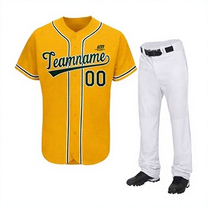 Uniforme de baseball personnalisé pour adultes, taille plus, maillot jaune pour homme, pantalon blanc, nom de l'équipe imprimé, polyester respirant, tout inclus - Product Image 1