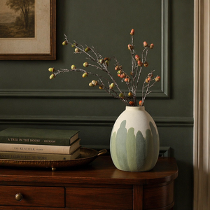 Florero de Cerámica Rústica WabiSabi Flolenco Pintado a Mano con Diseño Floral Mate y Salpicado, para Exhibición de Ramas Secas en Hoteles y Villas - Product Image 5