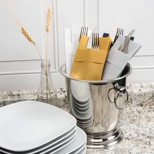 Serviettes de table jetables en <span class=keywords><strong>papier</strong></span> Airlaid effet lin, pré-pliées, avec pochette pour couverts, absorbantes, prix usine - Product Image 6