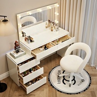 Coiffeuse de luxe blanche avec miroir éclairé et chaise pour chambre ou hôtel – Idéale pour le maquillage et les salles de bain