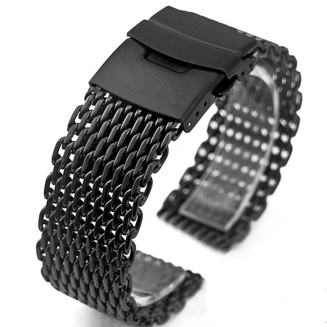 22mm Polished 304 316l Stainless Steel Watch Band Strap Thick Shark Mesh Watch Bracelet