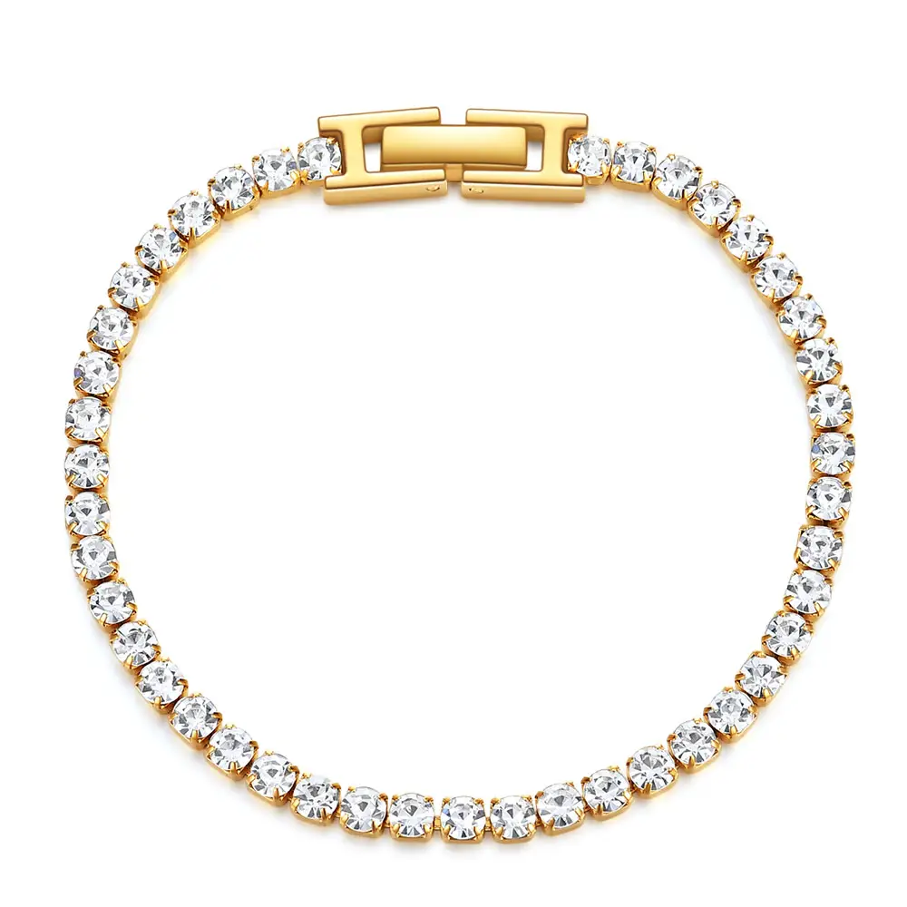 Wholesale Tennis Bracelet 18K Gold Plated Cubic Crystal Zircon Stainless Steel Adjustable Extender Women Jewelry CZ Bracelet