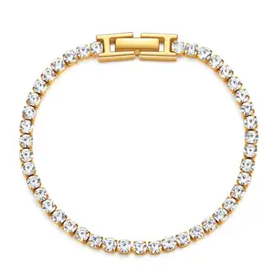 Bracelet de tennis plaqué or 18 carats, cristal cubique zircon, extension réglable en acier inoxydable, bijoux pour femmes, bracelet CZ, vente en gros