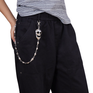 Chaîne de taille squelette en argent tibétain, grand crâne, style punk, accessoire décontracté hip-hop - Product Image 1