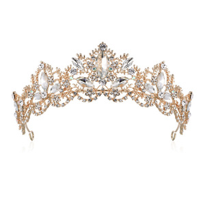Tiare da Sposa con Strass Dorati, Coroncine per Feste, Regali di Natale, Accessori per Costumi, <span class=keywords><strong>Corone</strong></span> di <span class=keywords><strong>Compleanno</strong></span> per Donne - Product Image 1