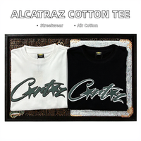 T-shirt unisexe à manches courtes en coton longues fibres respirant, coupe classique, col rond, imprimé logo lettres, double fil, série Alcatraz