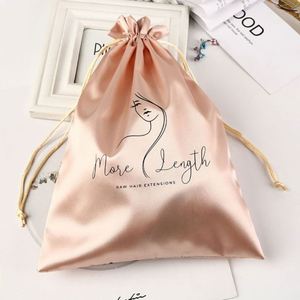 Bolsas de Almacenamiento para Extensiones de Cabello y Pelucas, Reciclables, con Logotipo Personalizado, de Satén Negro con Cordón, Tamaño Personalizable para Empaque de Paquetes de Cabello - Product Image 2