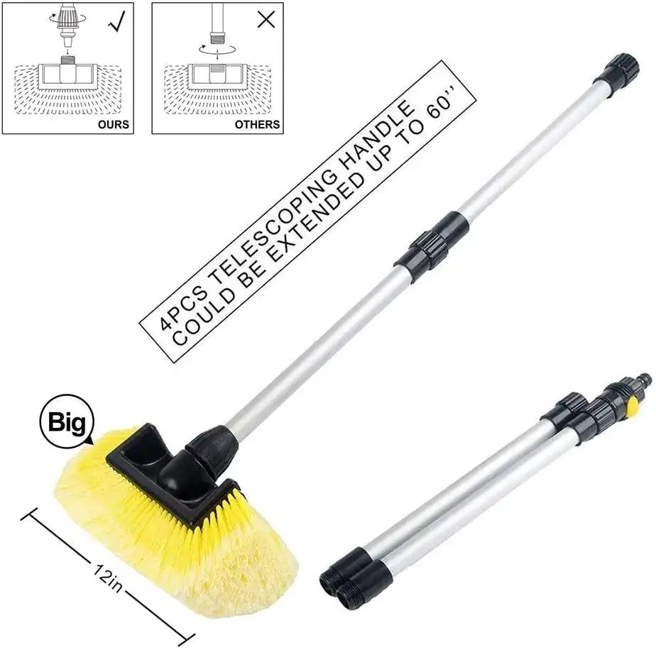 맞춤형 텔레스코픽 롱 핸들 자동 흐름 세차 브러시 바퀴 청소 바닥 푸시 세척 브러시