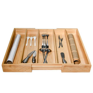 Organisateur de tiroirs Organisateur d'argenterie Organisateur extensible en bambou avec 5 fentes, Organisateur de tiroirs de cuisine, Boîte marron en bambou de qualité supérieure naturelle - Product Image 5