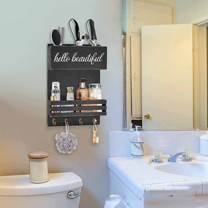 Wooden Wall Mounted Storage Rack 50X30Cm 3 Layers For Hair Dryer <b>Curling</b> <b>Irons</b> Combs Bathroom Organizer Durable Black - Product Image 4