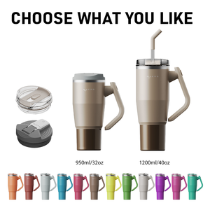 Haers 32oz/40oz cốc với xử lý và rơm 18/8 nước bằng thép không gỉ Chai du lịch cốc với rơm - Product Image 2