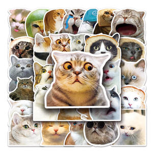 Interessante cartone animato impermeabile gatto <span class=keywords><strong>emoji</strong></span> decorazione adesivo materiale PVC stampa Offset all'ingrosso MOQ 100 pz - Product Image 1
