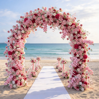 Arche florale en soie rose poudré, roses, pivoines et hortensias, arrangement réaliste fait main pour la décoration de scène de cérémonie de mariage