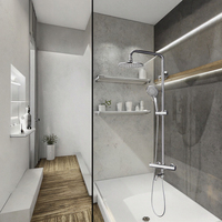 Robinet de douche contemporain monocommande en acier inoxydable finition chromée, avec fonction pluie polie et mitigeur en céramique pour bain et douche