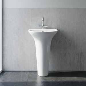 Lavabo de Pedestal de Cerámica Blanca, Estilo Americano, con Grifo - Product Image 1