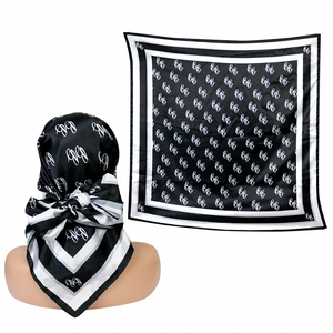 Foulard di Lusso da <span class=keywords><strong>Donna</strong></span> in Raso di <span class=keywords><strong>Seta</strong></span> con Stampa Digitale, Motivo e Logo Personalizzati, Bandana per Capelli e Bordi - Product Image 1