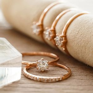 Xinfly 18k Pure Gold Jewelry VS FG Six Prong <b>Solitaire</b> Round Brilliant Diamond Wedding Engagement <b>Ring</b> - Product Image 2