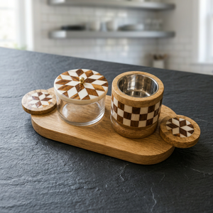 Juego de quemadores de incienso de madera hechos a mano con diseño geométrico incrustado para aromaterapia, decoración del hogar, regalo de fragancia para el hogar para Ramadán y Eid. - Product Image 1