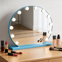 Miroir de Maquillage Professionnel Autoportant en Métal et Verre avec Écran LED, 12 Ampoules Dimmables, Grossissant, Commande Tactile, Personnalisable