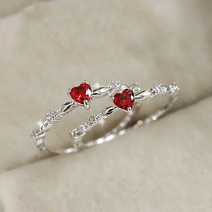 Anillos CAOSHI <span class=keywords><strong>con</strong></span> Diseño de Corazón <span class=keywords><strong>con</strong></span> Pequeña <span class=keywords><strong>Piedra</strong></span> Roja de Zirconia para Mujer, Exquisitos Anillos <span class=keywords><strong>con</strong></span> Micro Incrustaciones de Diamantes de Zirconia Cúbica Bañados en Oro para Chicas - Product Image 2