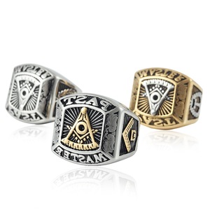 yunnique Freemason <b>Ring</b> Men's Silver Pyramid Geometric Design Wedding <b>Ring</b> Gift - Product Image 3