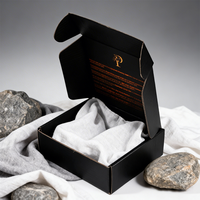 Boîte d'expédition personnalisée en carton ondulé robuste noir mat carrée avec rabat supérieur pour l'e-commerce, impression personnalisée pour l'emballage de produits de soins personnels et de cadeaux