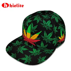 Broderie 3D personnalisée Chapeau de sport noir avec motif de broderie feuille d'érable verte peut être personnalisé casquette snapback