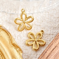 Pendentif Fleur à Cinq Pétales Senmei en Acier Inoxydable Creux, Accessoires DIY pour Colliers et Bracelets, Finition Sous Vide