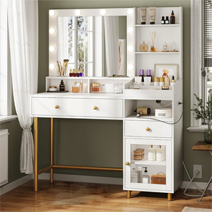 Lüks Modern Makyaj Masası, Işıklı Ayna ve Depolama Alanı ile Banyo ve Güzellik Salonu Kullanımı İçin - Product Image 1