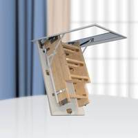 Escalier télescopique escamotable en bois massif pour loft, échelle pliante améliorée pour un accès compact aux entrepôts