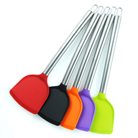 Spatules de cuisine multicolores écologiques en silicone antiadhésives résistantes à la chaleur avec manche en acier inoxydable, ustensile flexible